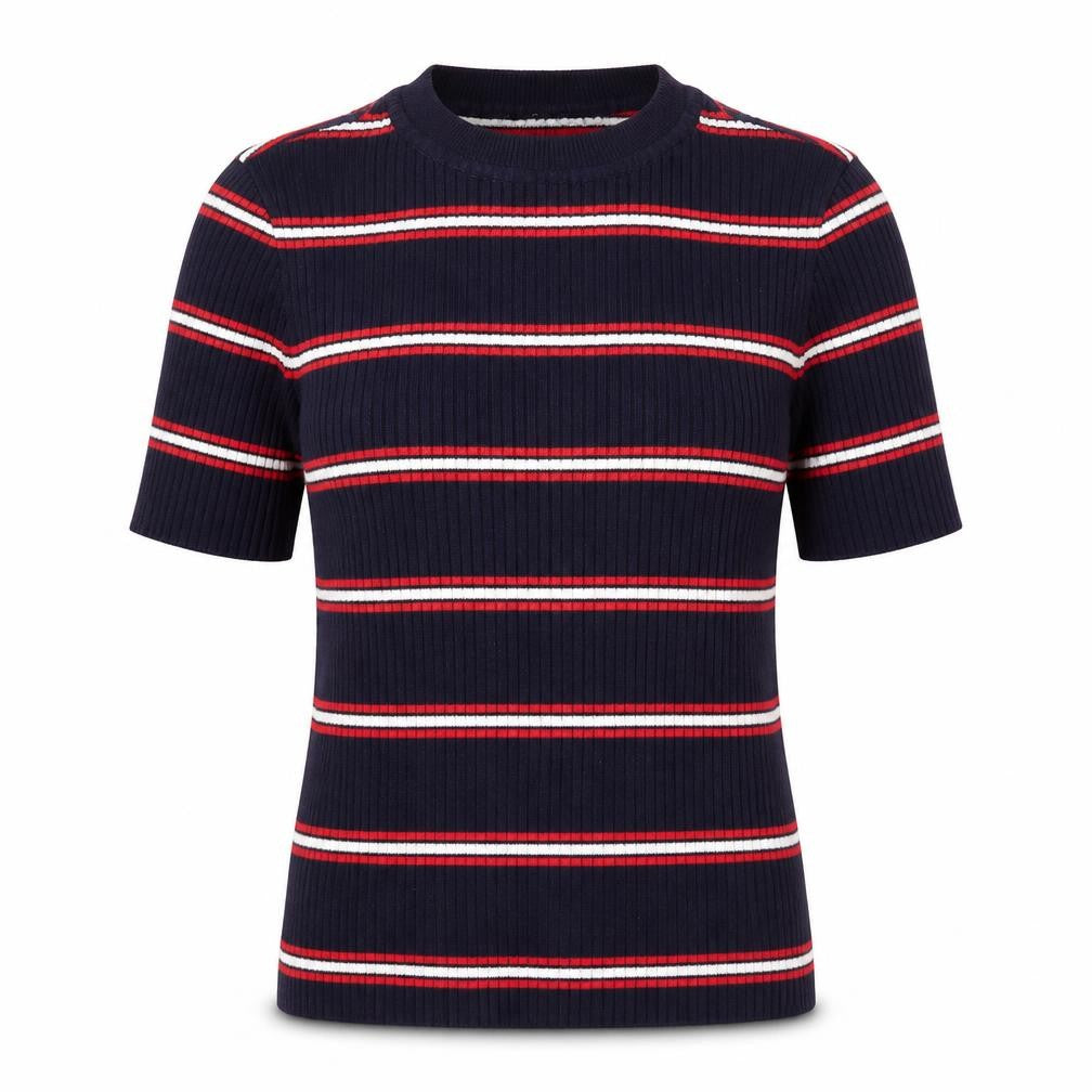 Divided by H&M Womens Blue Striped Viscose Basic T-Shirt Size XS Round Neck