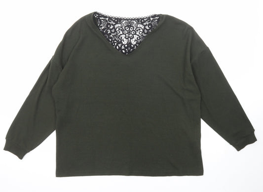 Dorothy Perkins Womens Green V-Neck Polyester Pullover Jumper Size 14 - Lace Detail