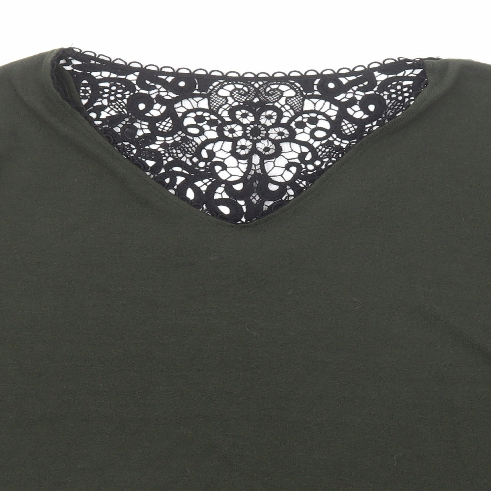 Dorothy Perkins Womens Green V-Neck Polyester Pullover Jumper Size 14 - Lace Detail