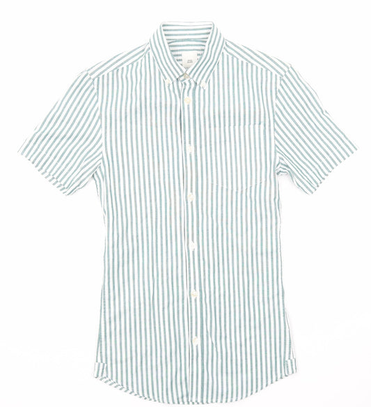 River Island Mens Green Striped Cotton Button-Up Size XS Collared Button
