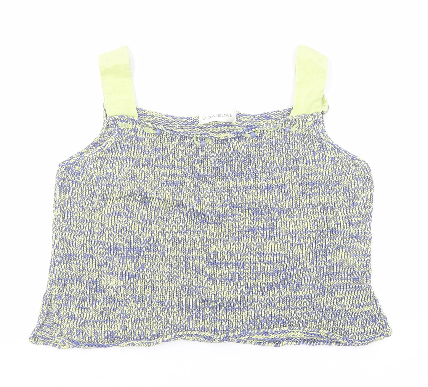 La Confidence Womens Blue Geometric Cotton Basic Tank Size XL Square Neck
