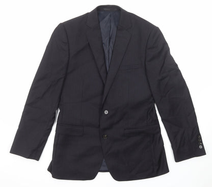Additional front view of French Connection men’s black striped wool jacket suit jacket, size 38, regular