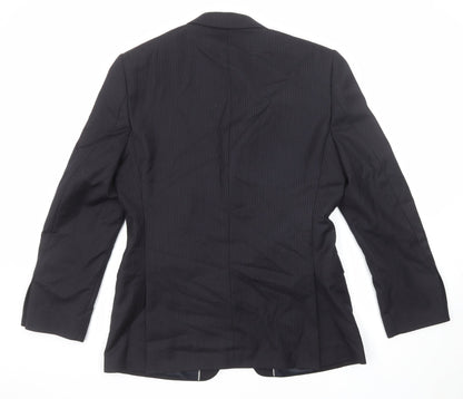 Back view of French Connection men’s black striped wool jacket suit jacket, size 38, regular