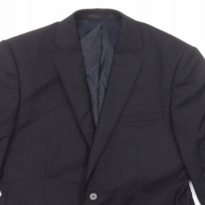 Close-up detail of French Connection men’s black striped wool jacket suit jacket, size 38, regular