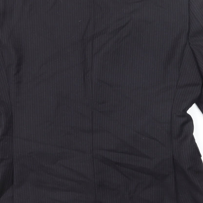 Brand and care label for French Connection men’s black striped wool jacket suit jacket, size 38, regular