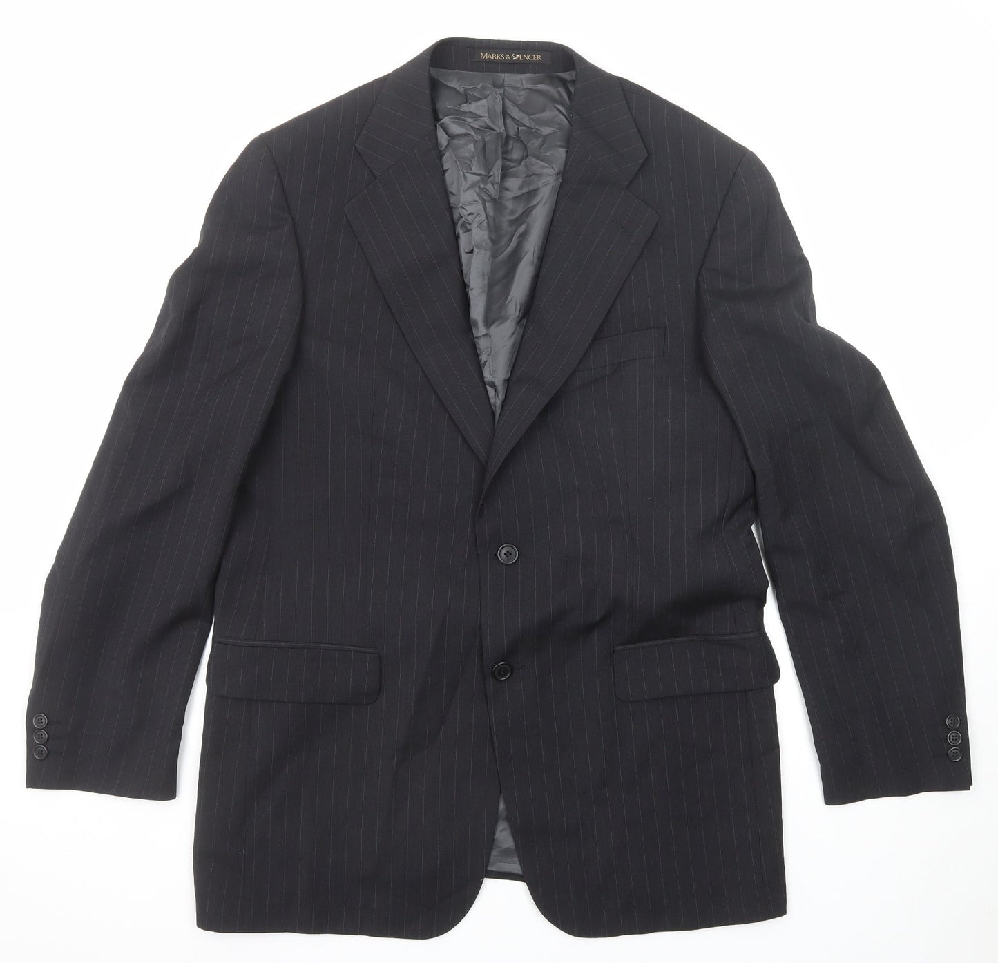 Marks and Spencer Mens Black Striped Wool Jacket Suit Jacket Size 40 Regular