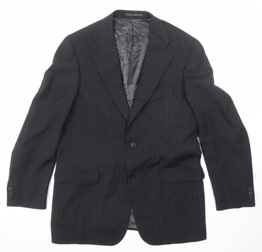Marks and Spencer Mens Black Striped Wool Jacket Suit Jacket Size 40 Regular