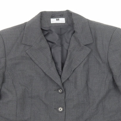 Close-up detail of Paul Seperates women’s grey polyester jacket suit jacket, size UK 16