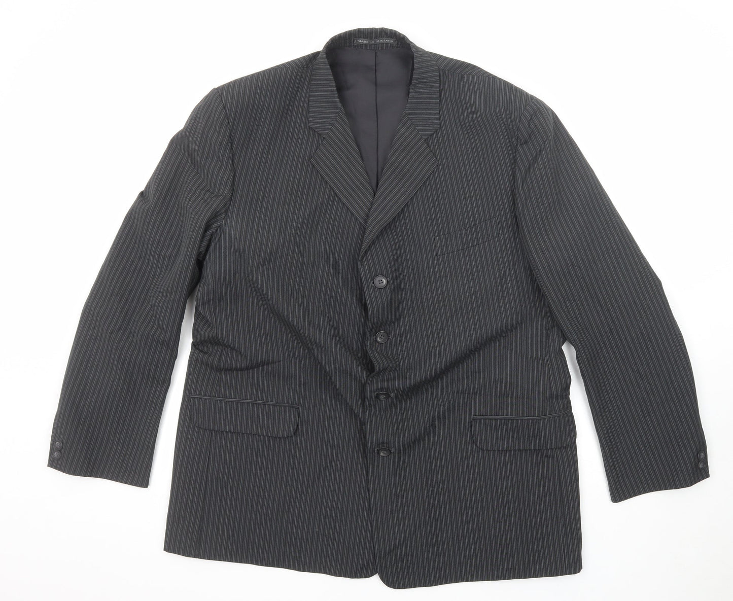 Emporium Mens Grey Striped Polyester Jacket Suit Jacket Size 46 Regular