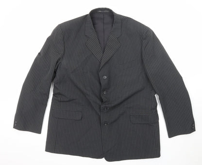Additional front view of Emporium men’s grey striped polyester jacket suit jacket, size 46, regular
