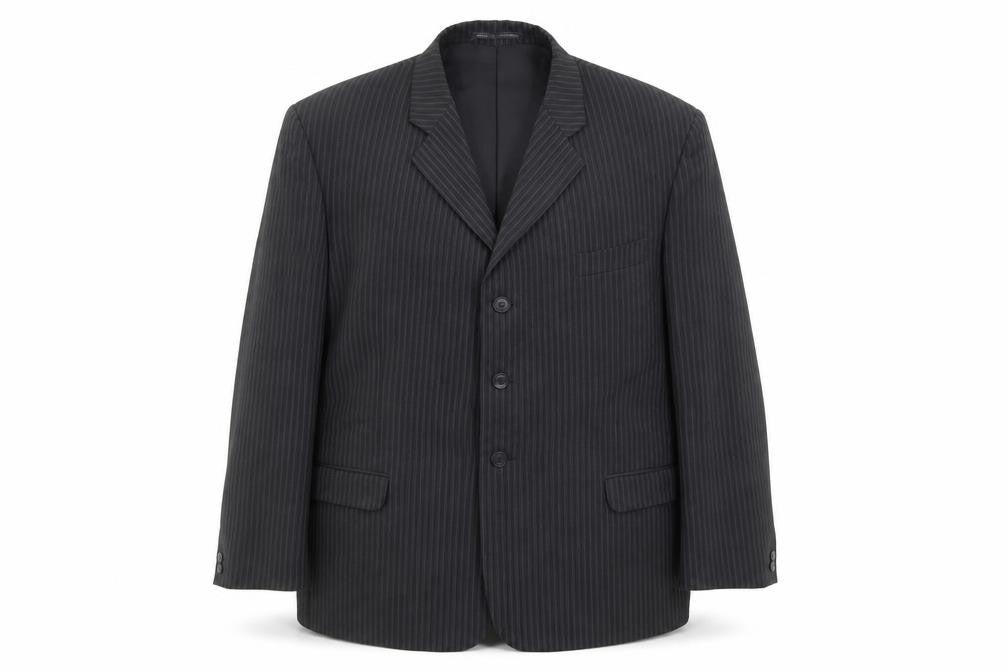 Emporium Mens Grey Striped Polyester Jacket Suit Jacket Size 46 Regular