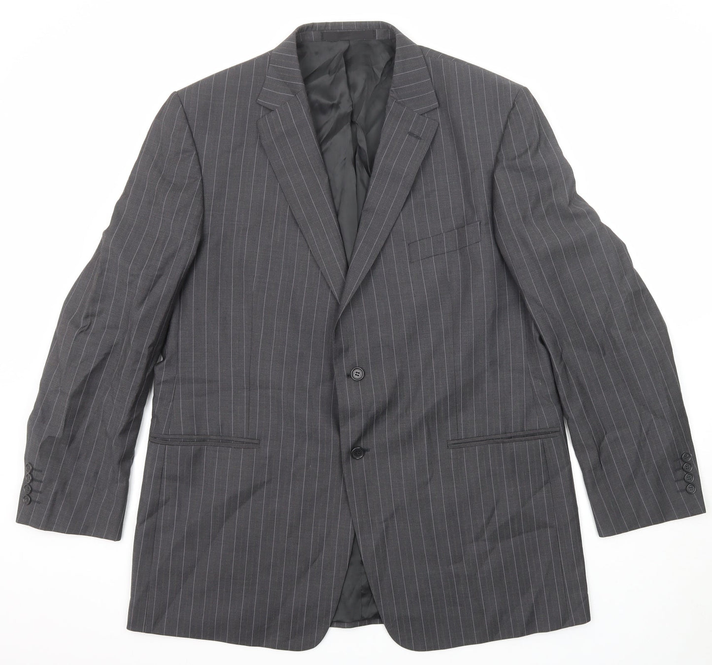 Marks and Spencer Mens Grey Striped Wool Jacket Suit Jacket Size 46 Regular