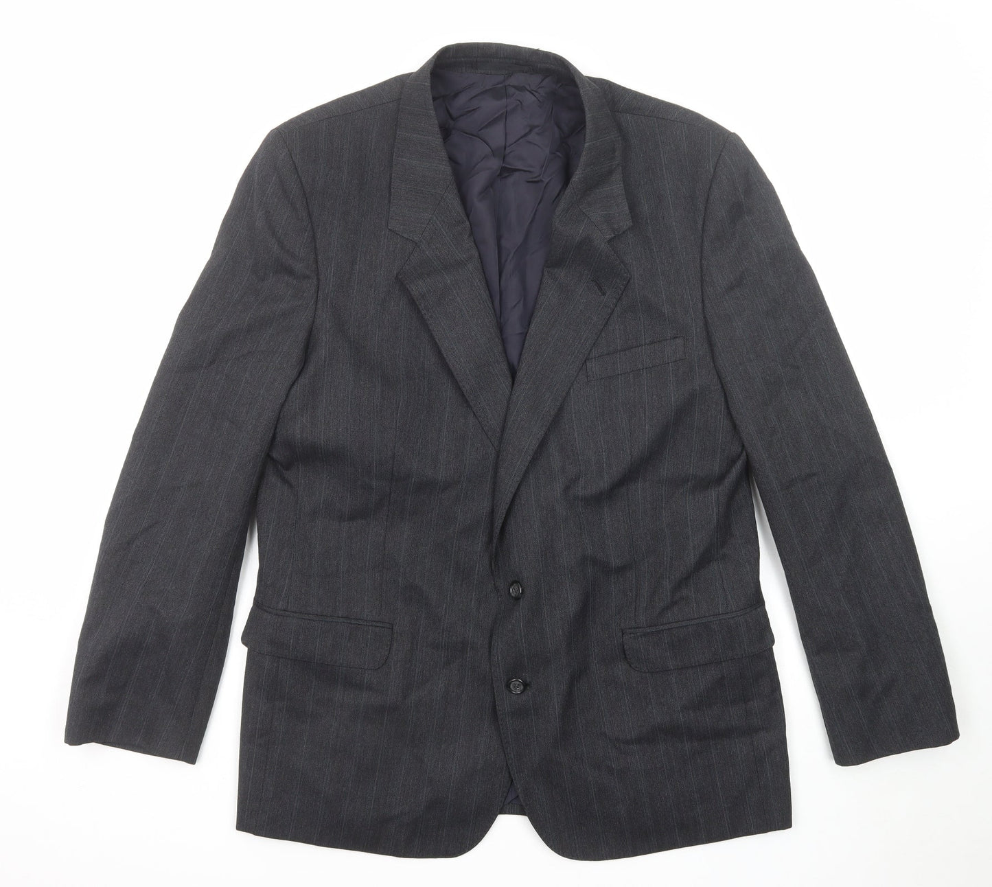 Burton Mens Grey Striped Polyester Jacket Suit Jacket Size 42 Regular