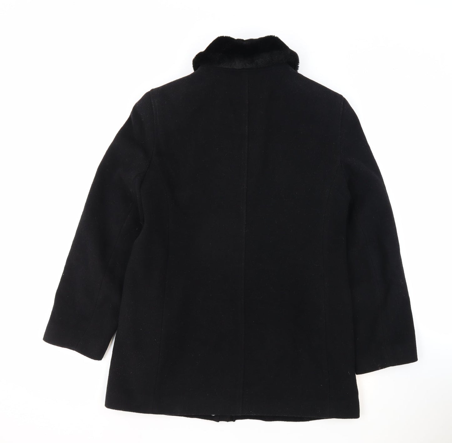 NuAge Womens Black Overcoat Coat Size 12 Zip - Faux Fur Collar