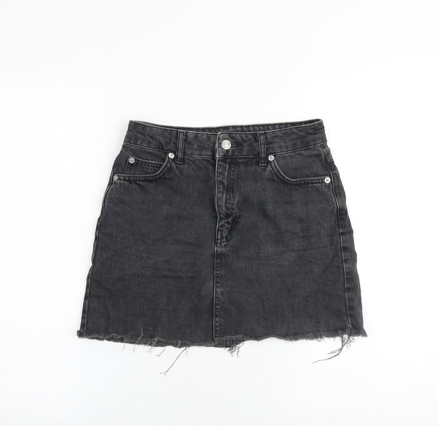 Topshop Womens Grey Cotton A-Line Skirt Size 6 Zip