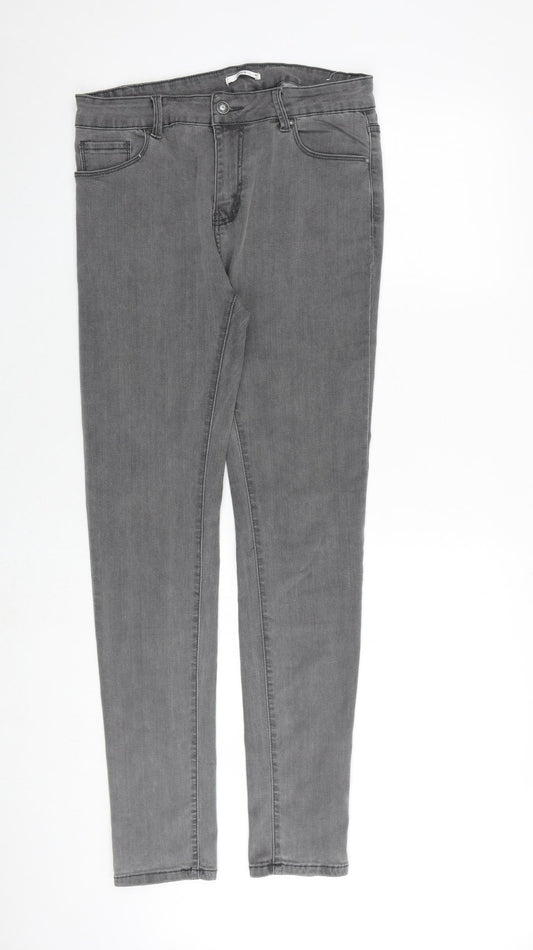Laulia Womens Grey Cotton Skinny Jeans Size 14 Regular Zip