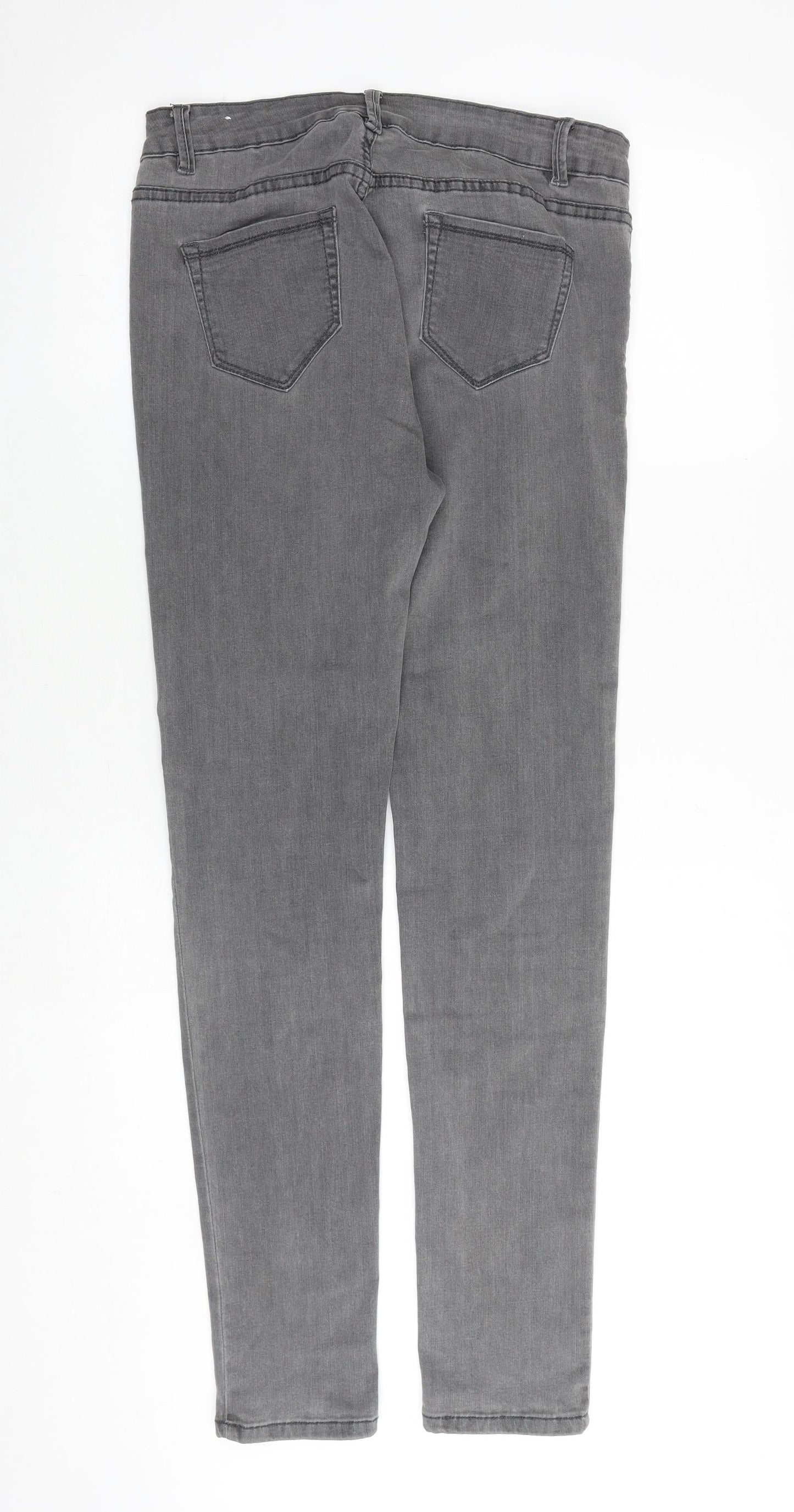 Laulia Womens Grey Cotton Skinny Jeans Size 14 Regular Zip
