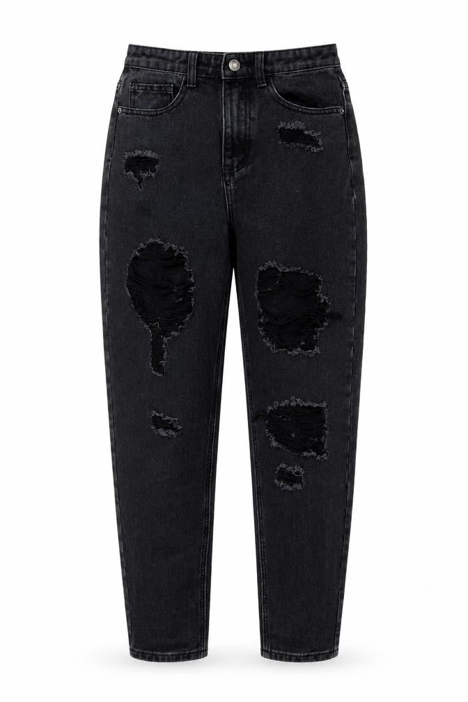 PRETTYLITTLETHING Womens Black Cotton Mom Jeans Size 8 Regular Zip