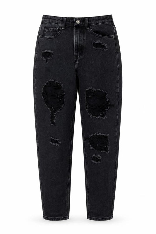 PRETTYLITTLETHING Womens Black Cotton Mom Jeans Size 8 Regular Zip