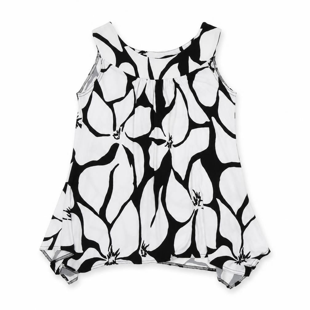 Saloos Womens White Floral Polyester Basic Tank Size M Round Neck