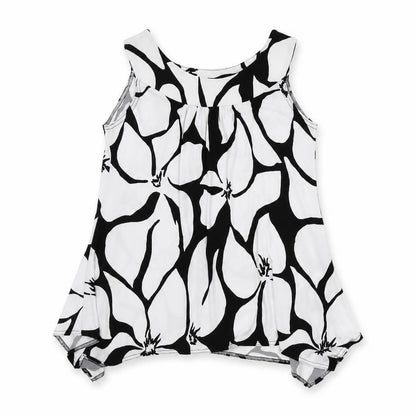 Saloos Womens White Floral Polyester Basic Tank Size M Round Neck