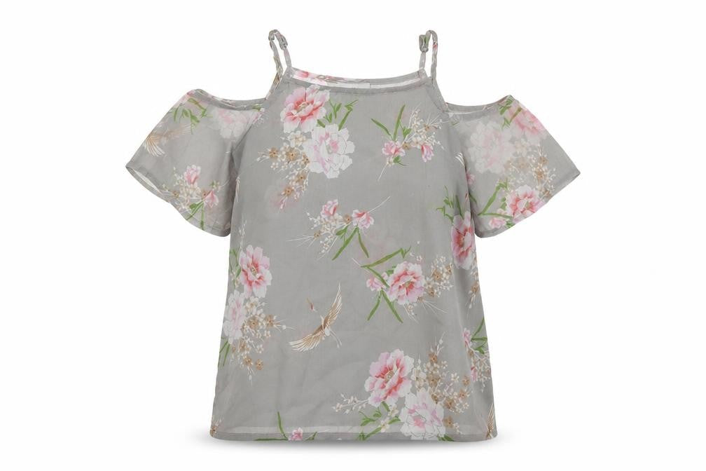 New Look Womens Grey Floral Polyester Basic Blouse Size 10 Square Neck - Cold Shoulder