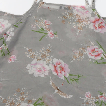 New Look Womens Grey Floral Polyester Basic Blouse Size 10 Square Neck - Cold Shoulder
