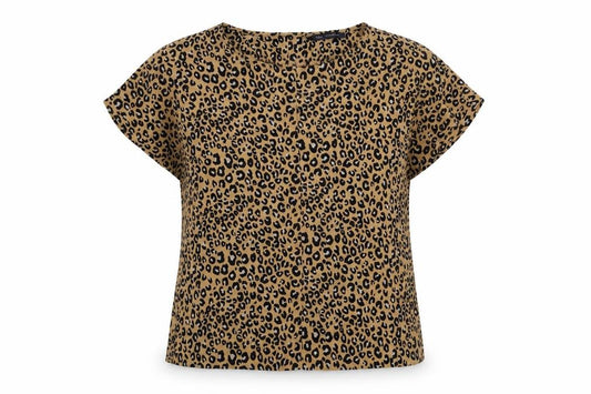 Marks and Spencer Womens Brown Animal Print Polyester Basic Blouse Size 6 Boat Neck - Leopard Print