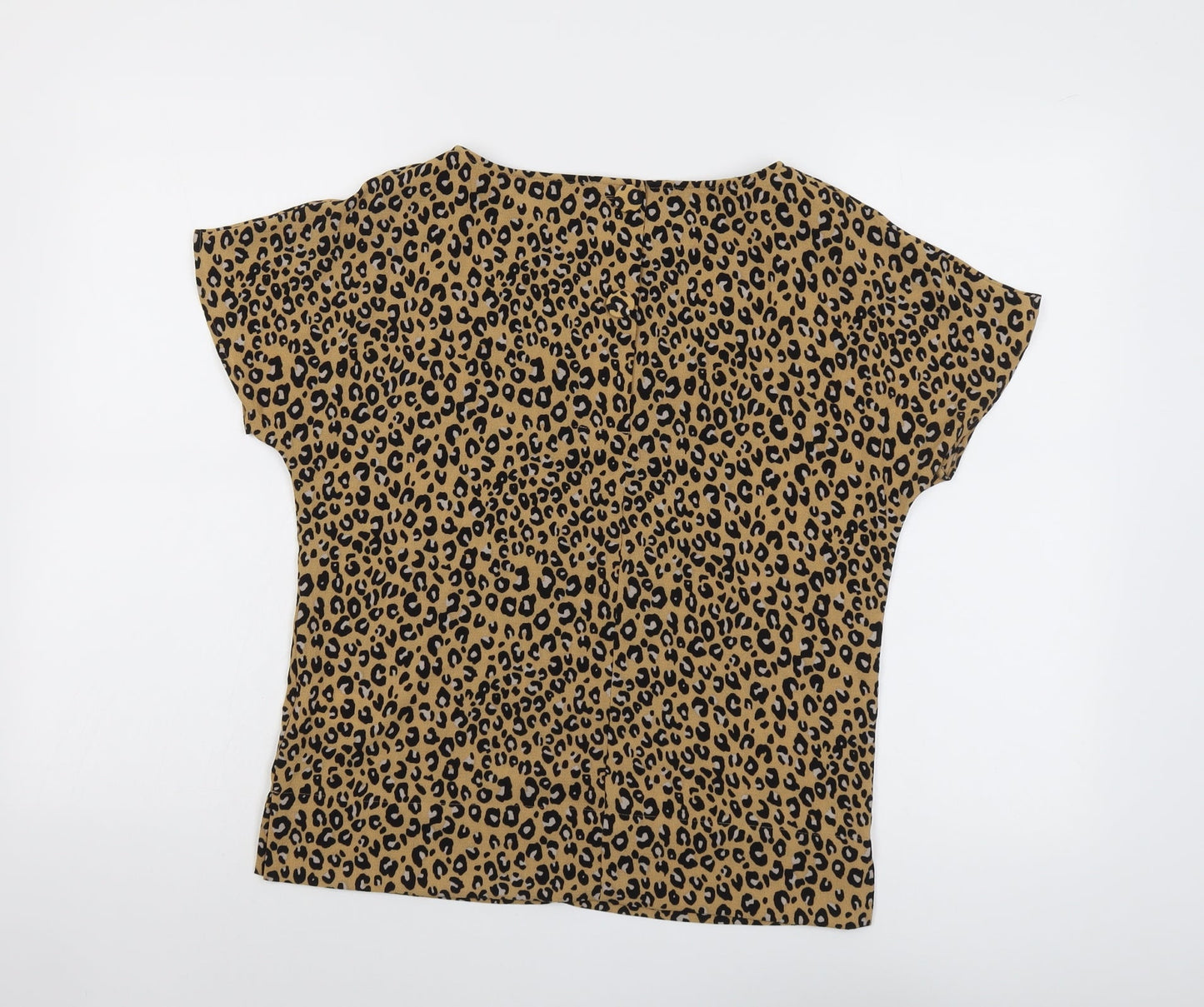 Marks and Spencer Womens Brown Animal Print Polyester Basic Blouse Size 6 Boat Neck - Leopard Print