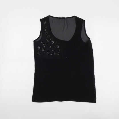 Marks & Spencer Womens Black Polyester Basic Tank Size 6 Scoop Neck