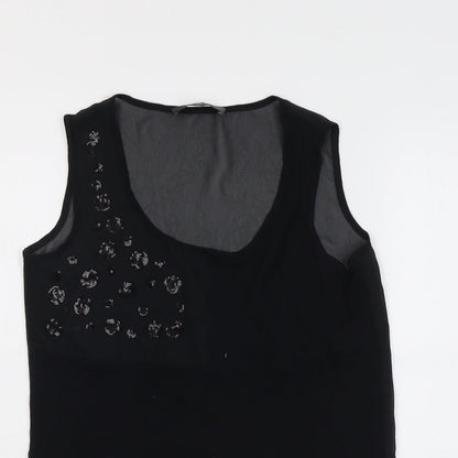 Marks & Spencer Womens Black Polyester Basic Tank Size 6 Scoop Neck