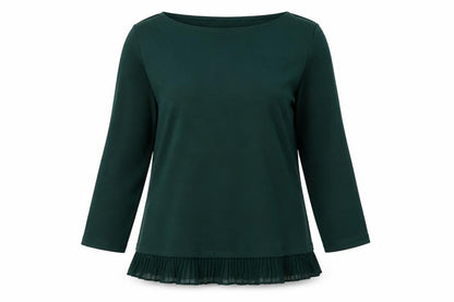 Front view of ESPRIT women’s green polyester basic blouse, size M, boat neck