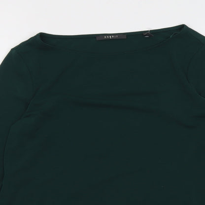 Close-up detail of ESPRIT women’s green polyester basic blouse, size M, boat neck