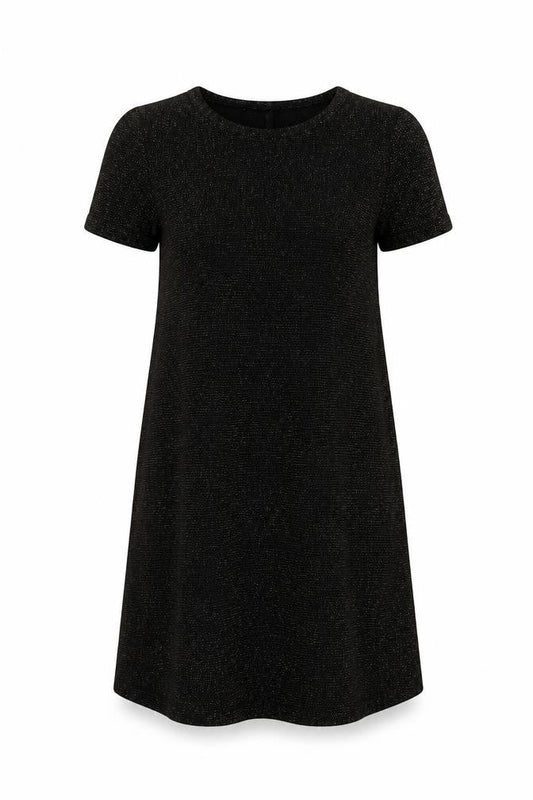 New Look Womens Black Geometric Polyester T-Shirt Dress Size 8 Round Neck Pullover