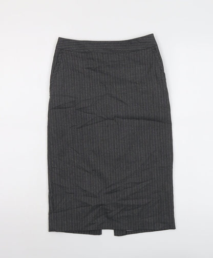 Warehouse Womens Grey Striped Polyester Straight & Pencil Skirt Size 6 Zip
