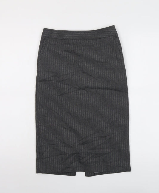 Warehouse Womens Grey Striped Polyester Straight & Pencil Skirt Size 6 Zip