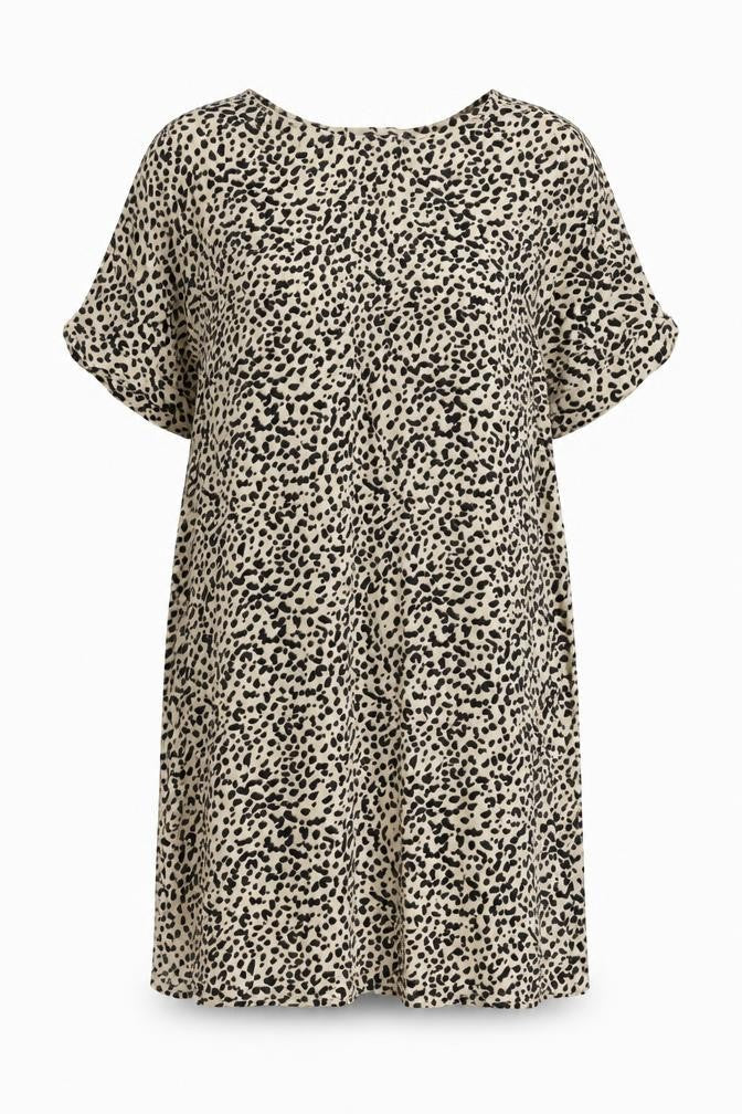 H&M Womens Beige Animal Print Viscose A-Line Size 8 Round Neck Pullover - Cheetah pattern