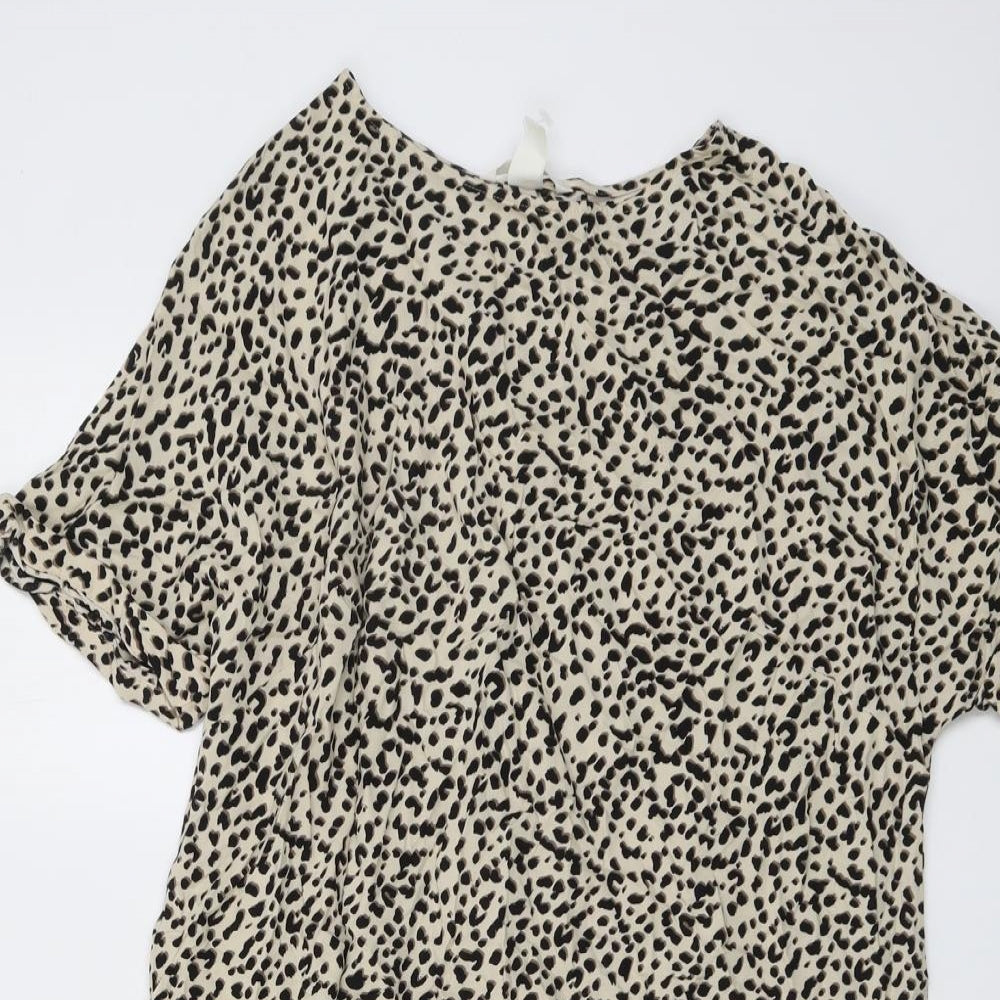 H&M Womens Beige Animal Print Viscose A-Line Size 8 Round Neck Pullover - Cheetah pattern