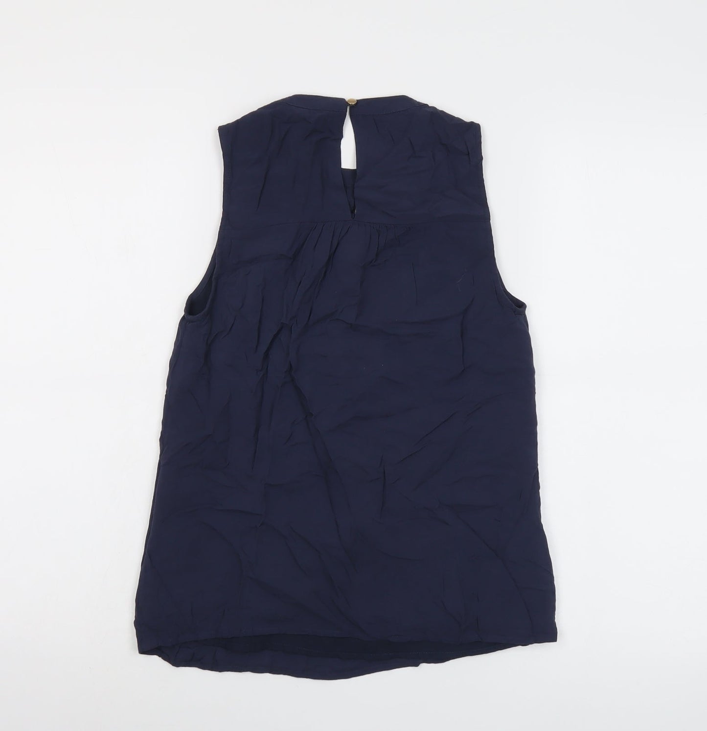 Oasis Womens Blue Viscose Basic Blouse Size 8 Round Neck - Lace Detail