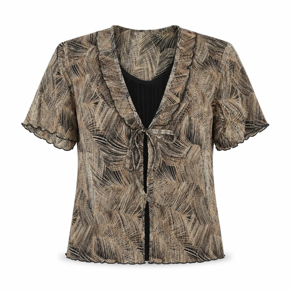Bassini Womens Brown Geometric Polyester Basic Blouse Size L Round Neck