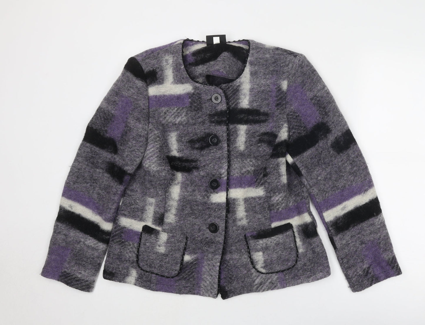 Godske Womens Grey Geometric Jacket Size 16 Button