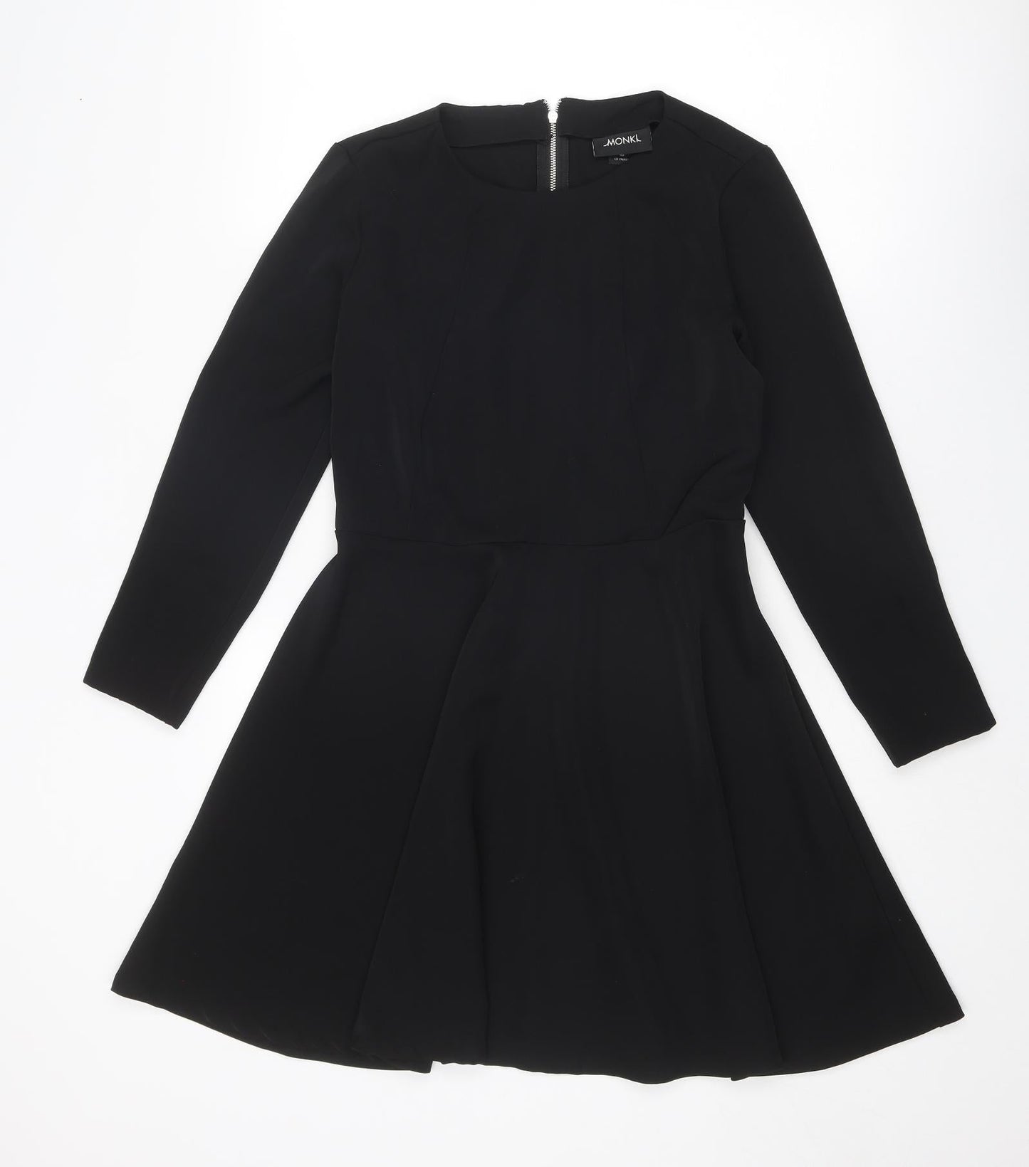 Monki Womens Black Polyester Fit & Flare Size 12 Round Neck Zip - Zip detail on sleeves