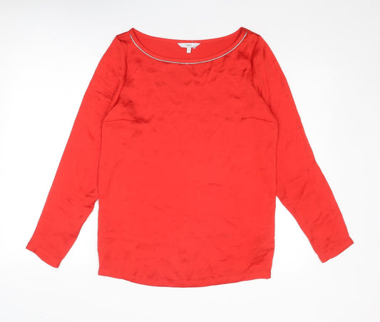 NEXT Womens Red Polyester Basic T-Shirt Size 6 Boat Neck