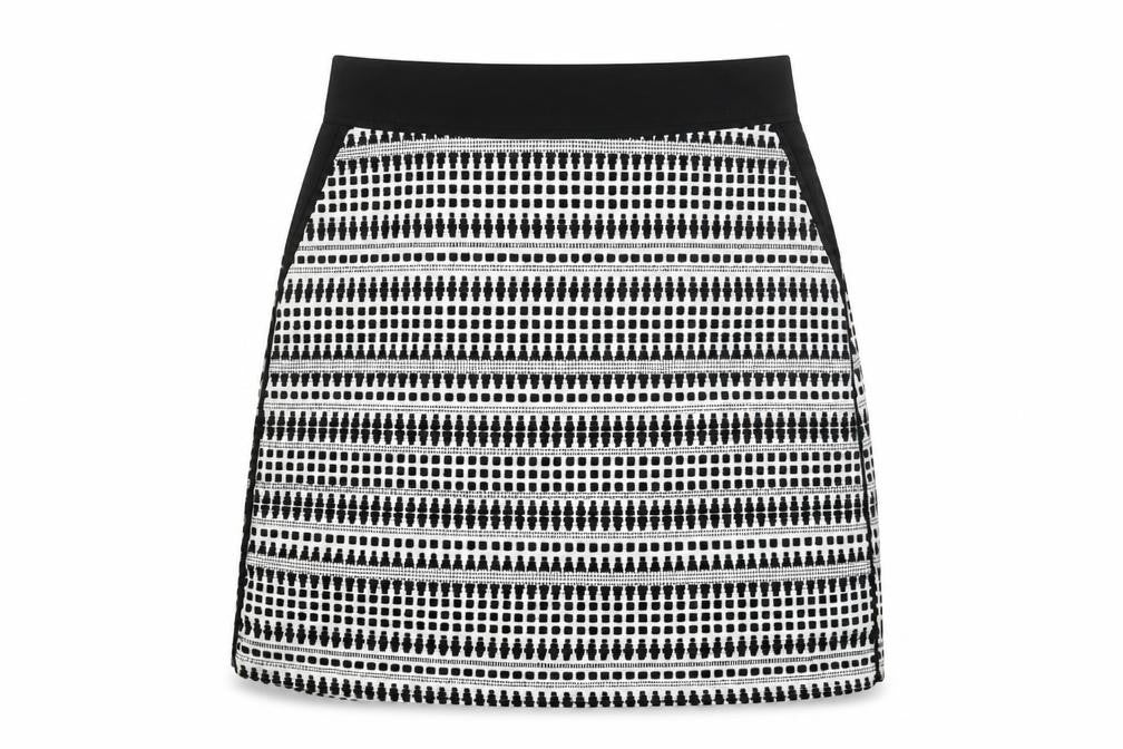 Warehouse Womens Black Geometric Cotton A-Line Skirt Size 12 Zip