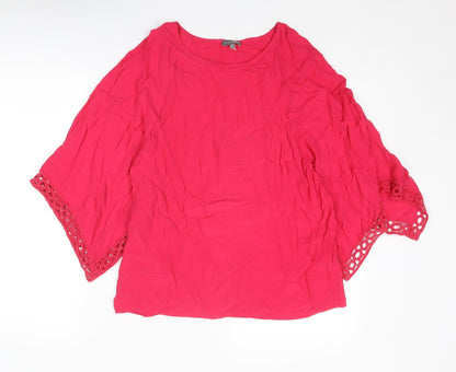 Phase Eight Womens Pink Viscose Basic Blouse Size 8 Boat Neck - Crocheted Lace Trim