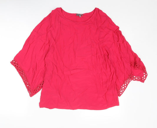 Phase Eight Womens Pink Viscose Basic Blouse Size 8 Boat Neck - Crocheted Lace Trim