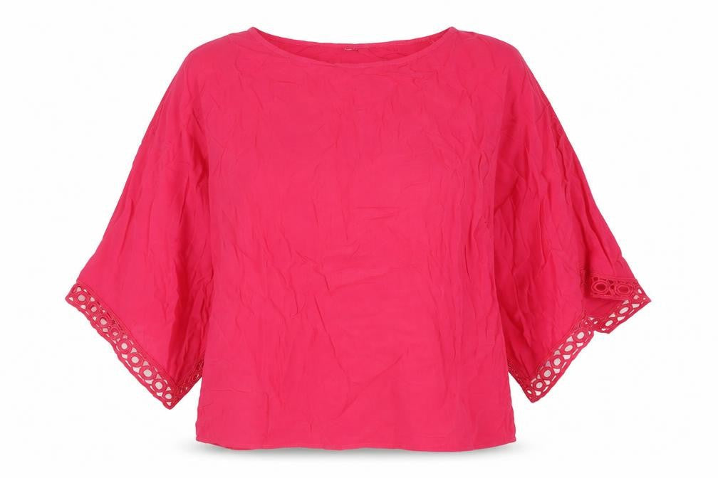 Phase Eight Womens Pink Viscose Basic Blouse Size 8 Boat Neck - Crocheted Lace Trim