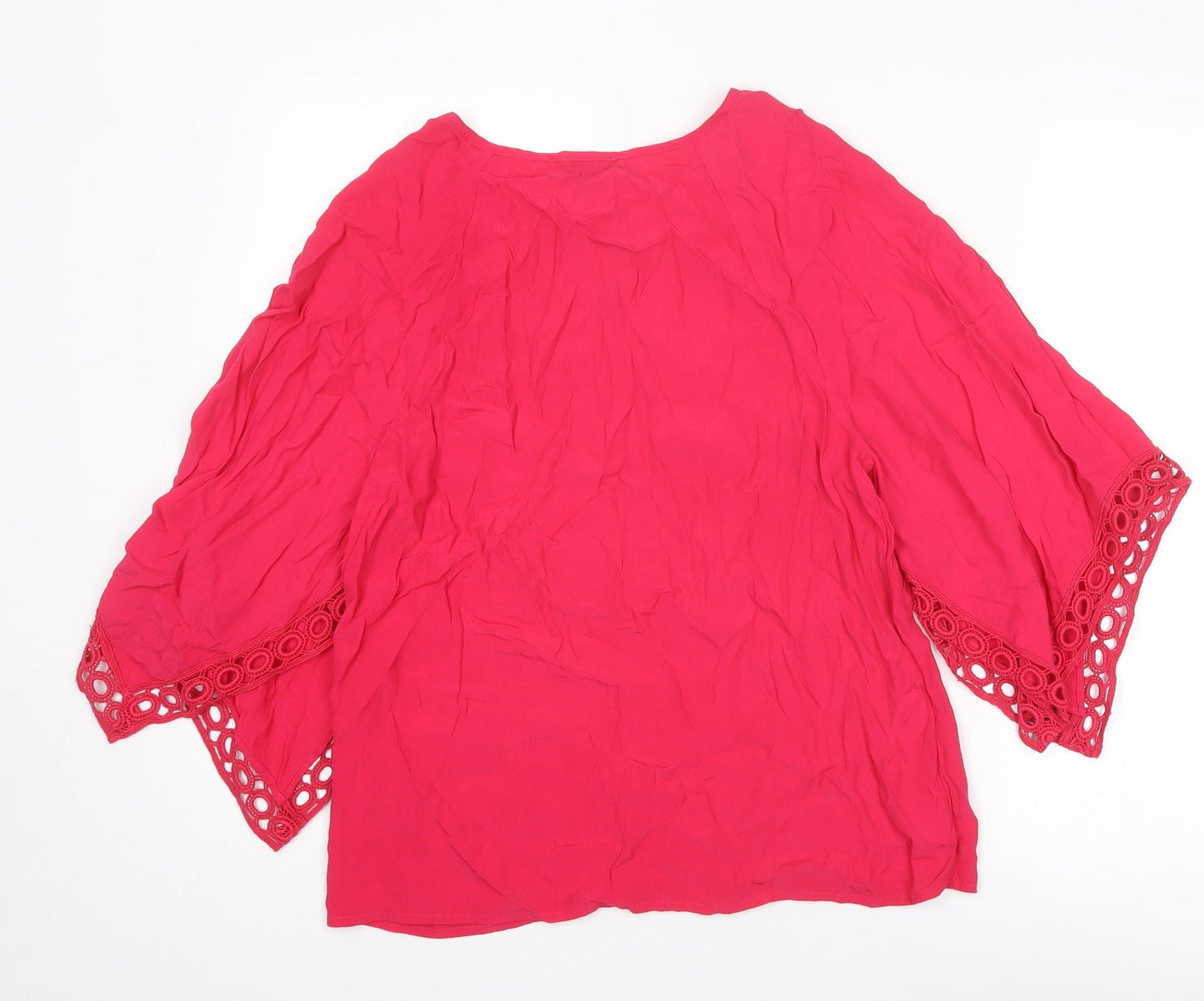 Phase Eight Womens Pink Viscose Basic Blouse Size 8 Boat Neck - Crocheted Lace Trim