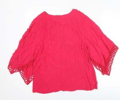 Phase Eight Womens Pink Viscose Basic Blouse Size 8 Boat Neck - Crocheted Lace Trim