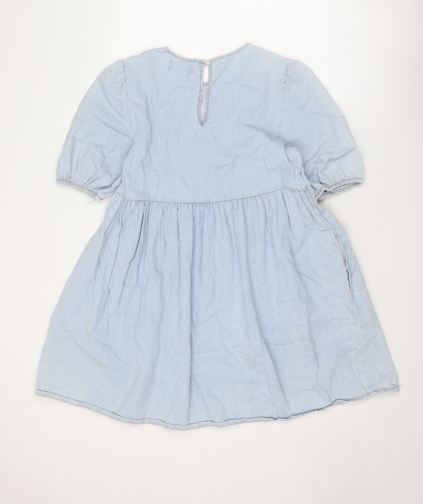 New Look Womens Blue Cotton A-Line Size 10 Round Neck Button
